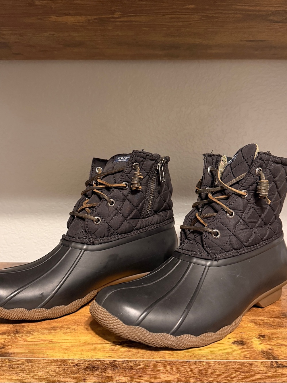 Sperry Black Quilted Lace-Up Duck Boots - Picture 4 of 10